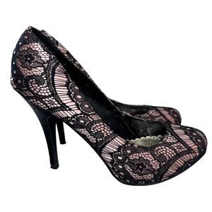 Lulu Townsend Vanessa Stiletto Heel Sz 9 1/2 Lace Black Pink Satin Prom Wedding